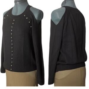 NWT Juicy Couture Sweater Women's XS Dome Stud Cold Shoulder Wool Blend Black